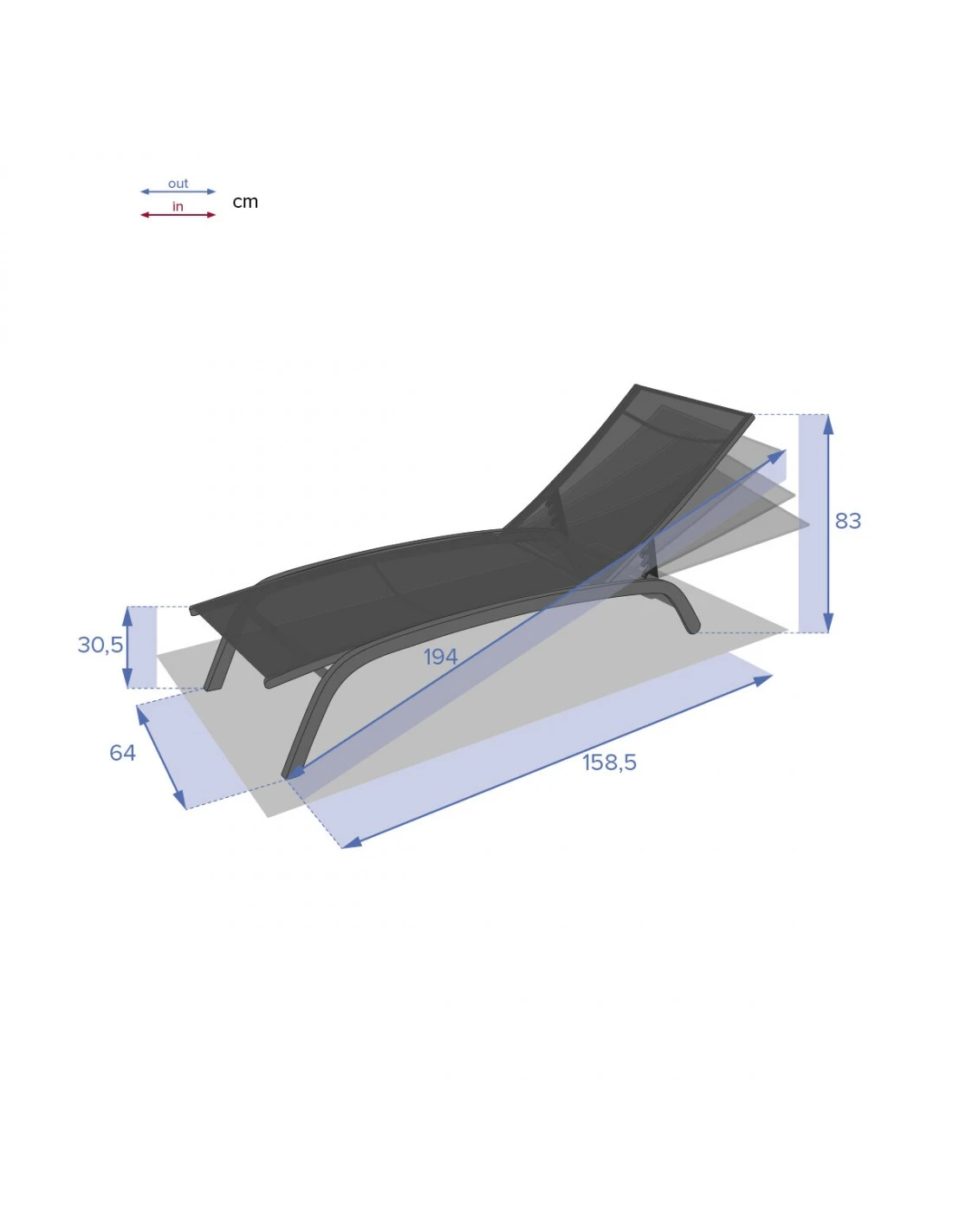 Transat Bonao 4 Positions - Aluminium Et Texaline - Graphite / Galet 7 Transat Bonao 4 Positions - Aluminium Et Texaline - Graphite / Galet – Image 7