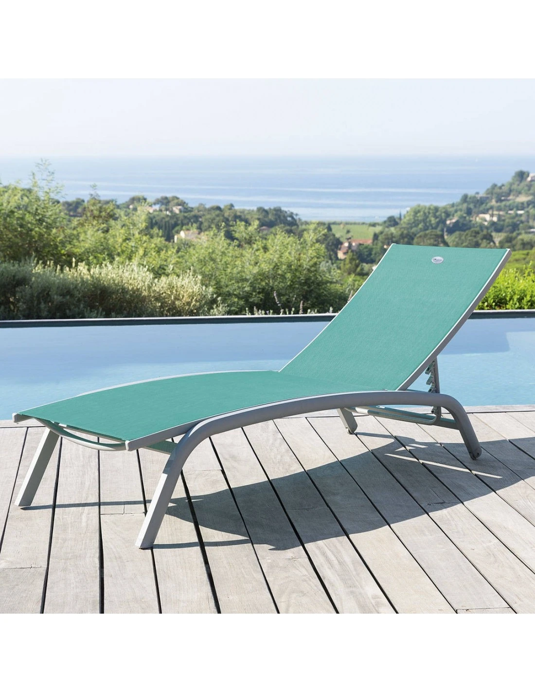 Transat Bonao 4 Positions - Aluminium Et Texaline - Silver / Emeraude 2 Transat Bonao 4 Positions - Aluminium Et Texaline - Silver / Emeraude – Image 2