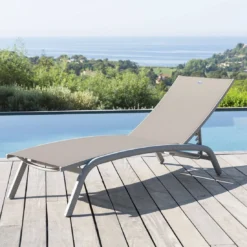 Transat Bonao 4 Positions - Aluminium Et Texaline - Silver / Taupe