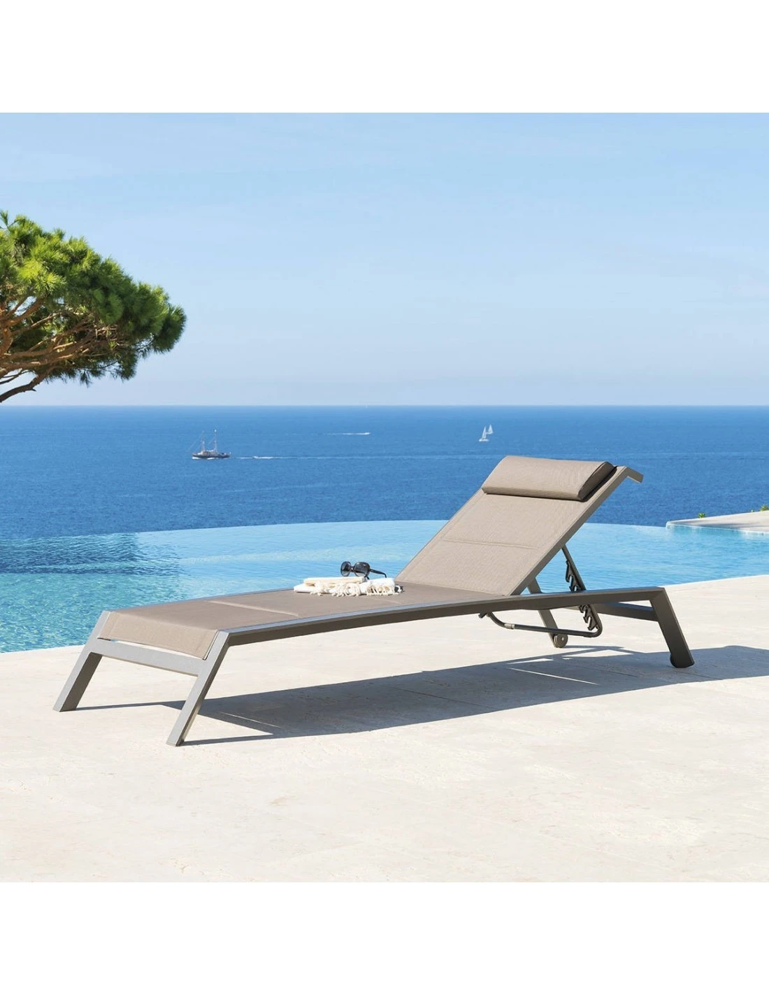 Transat De Jardin Allure 5 Positions - Aluminium Et Texaline - Praline / Speculos 6 Transat De Jardin Allure 5 Positions - Aluminium Et Texaline - Praline / Speculos – Image 6