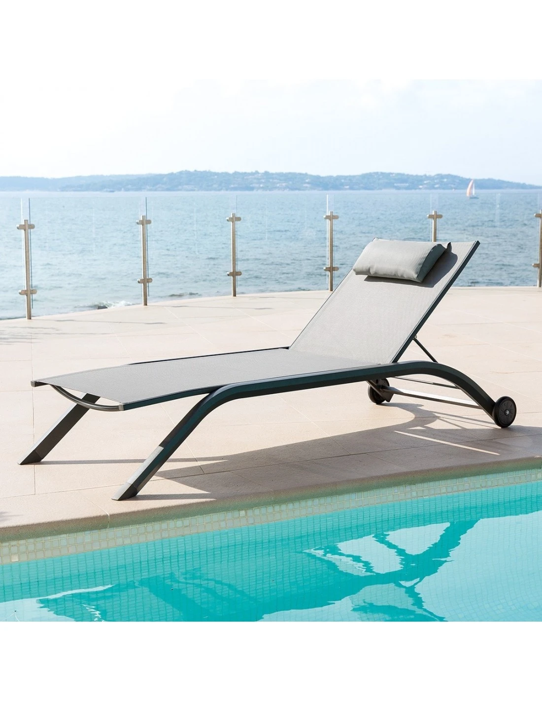 Transat De Jardin Milenio - 5 Positions - Aluminium Et Texaline - Galet / Graphite 2 Transat De Jardin Milenio - 5 Positions - Aluminium Et Texaline - Galet / Graphite – Image 2