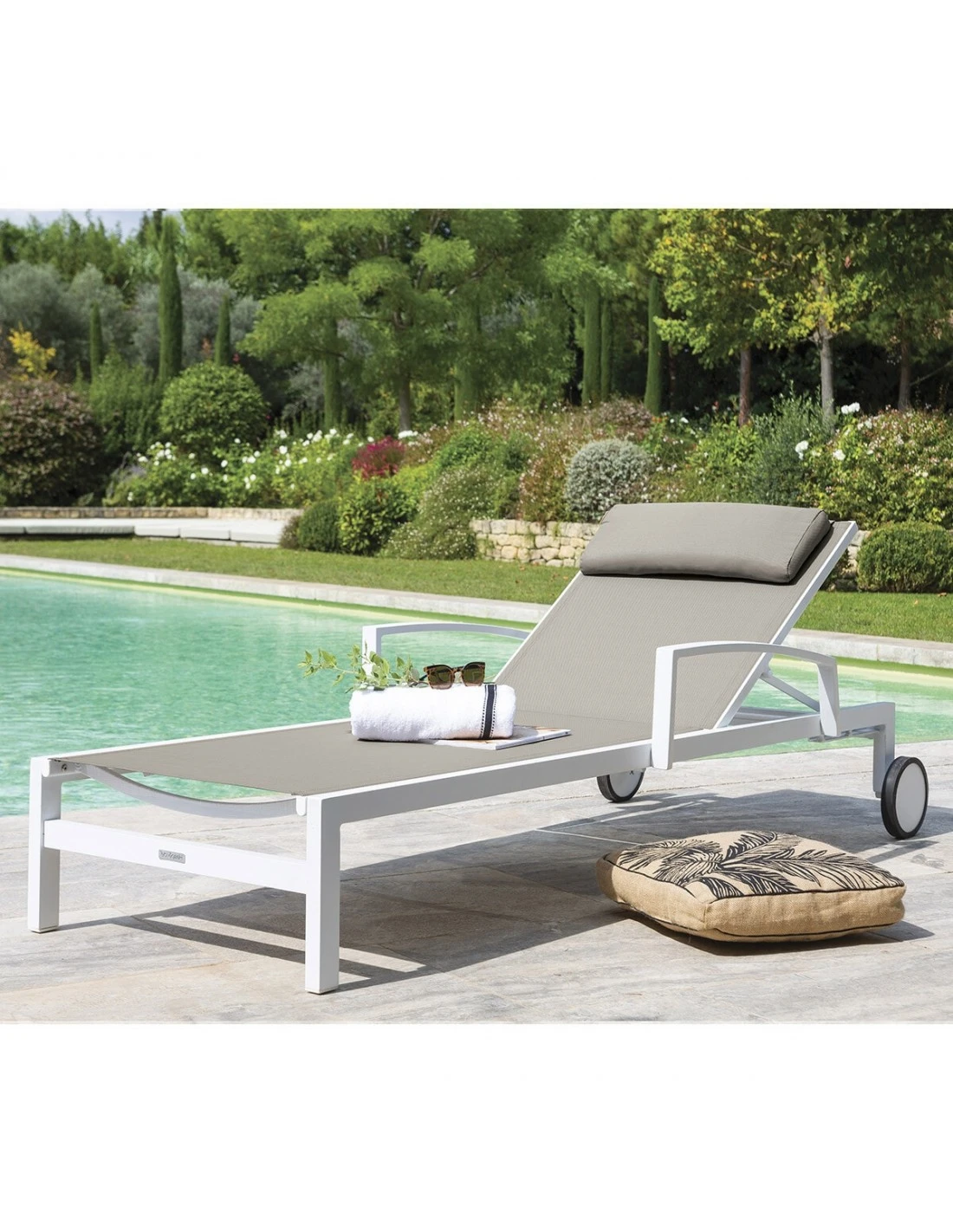 Transat De Jardin Ocala 4 Positions Aluminium Et Texaline - Blanc Et Noisette 1 Transat De Jardin Ocala 4 Positions Aluminium Et Texaline - Blanc Et Noisette