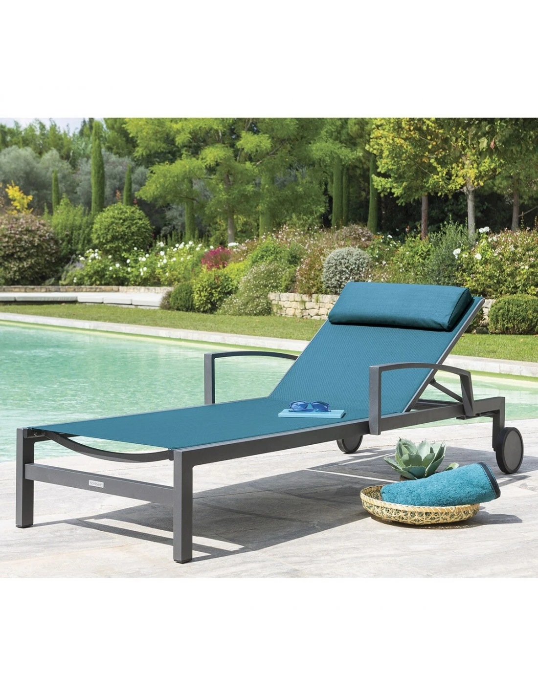 Transat De Jardin Ocala 4 Positions Aluminium Et Texaline - Graphite / Bleu Canard 1 Transat De Jardin Ocala 4 Positions Aluminium Et Texaline - Graphite / Bleu Canard