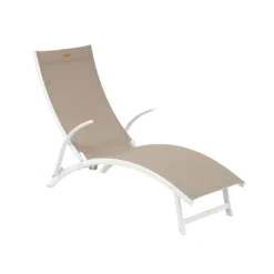 Transat Pliant Samba - 4 Positions - Aluminium Anodisé - Noisette / Blanc